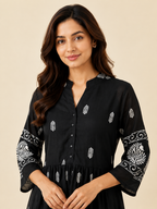 Black Paisley Leaf Printed One-Piece Dress