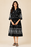 Black Paisley Leaf Printed One-Piece Dress