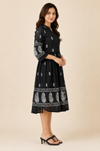 Black Paisley Leaf Printed One-Piece Dress