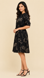 Black Floral Tie-Waist Dress