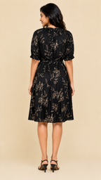 Black Floral Tie-Waist Dress