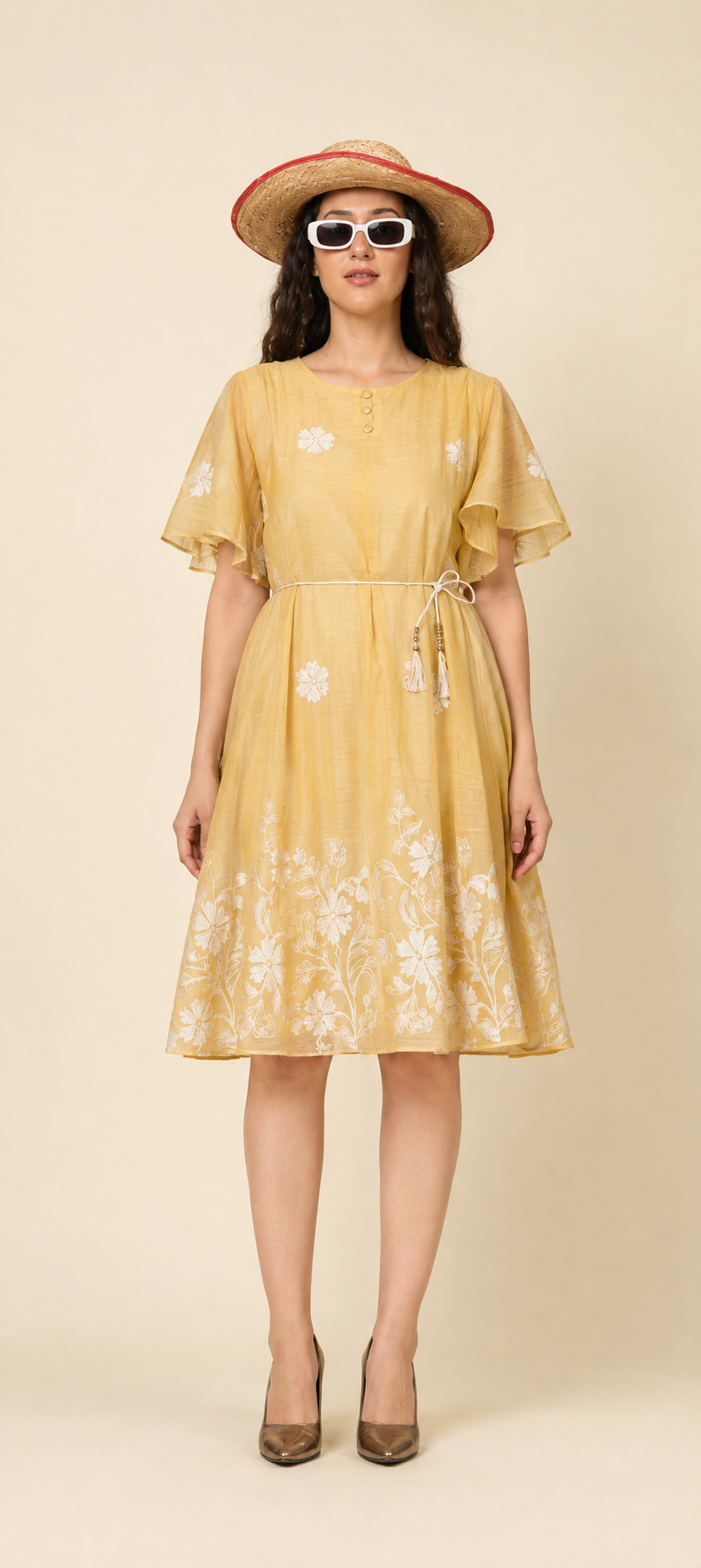 Yellow Floral Flare Dress