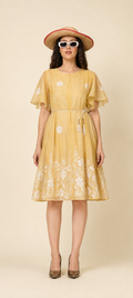 Yellow Floral Flare Dress