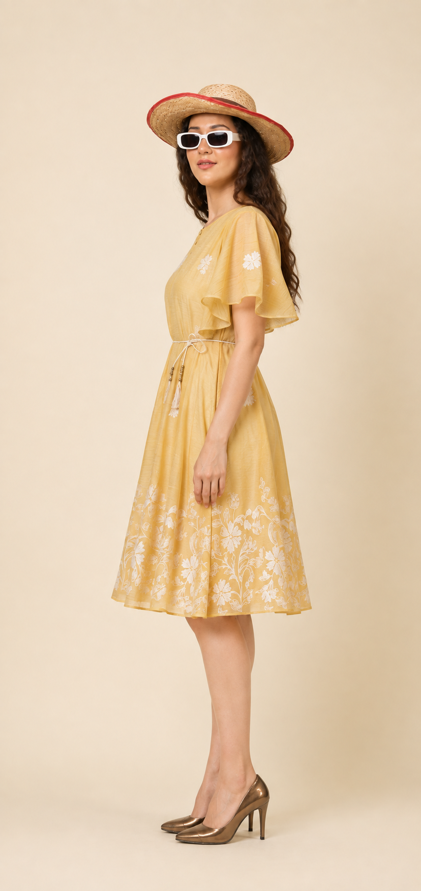 Yellow Floral Flare Dress