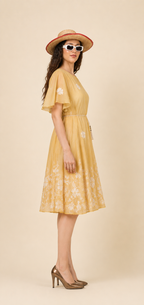 Yellow Floral Flare Dress