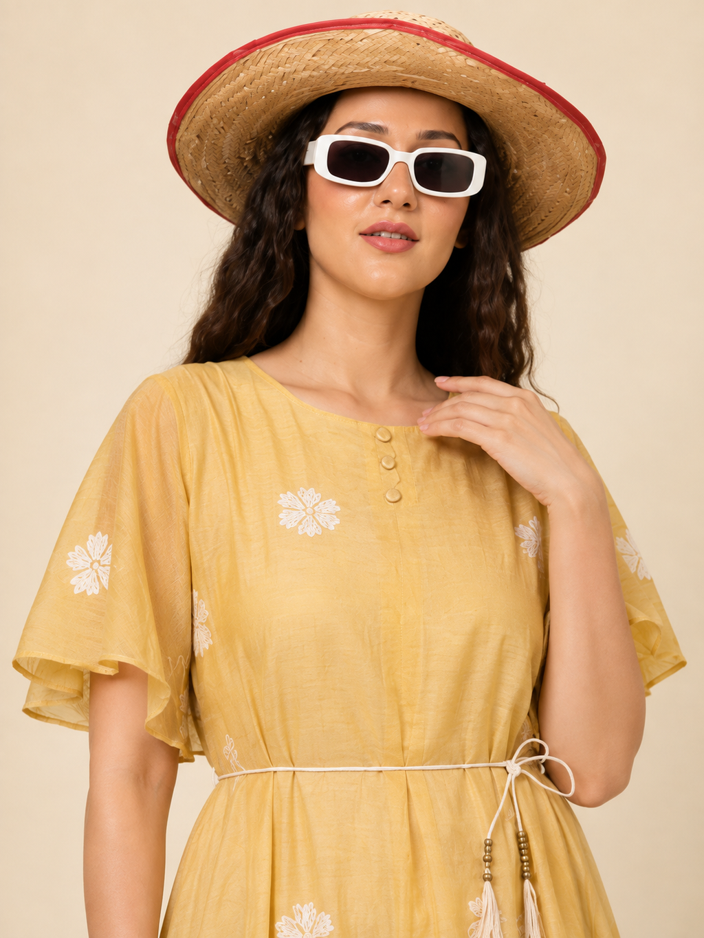 Yellow Floral Flare Dress