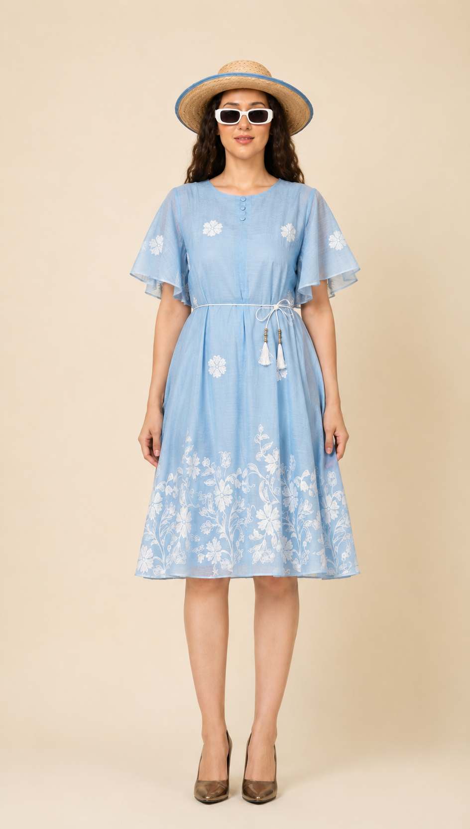 Powder Blue Floral Flare Dress