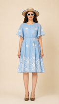 Powder Blue Floral Flare Dress