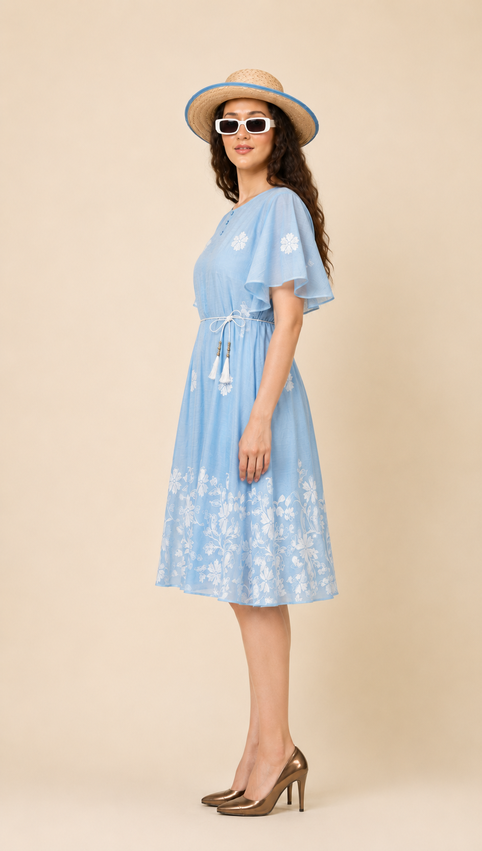 Powder Blue Floral Flare Dress