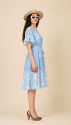 Powder Blue Floral Flare Dress