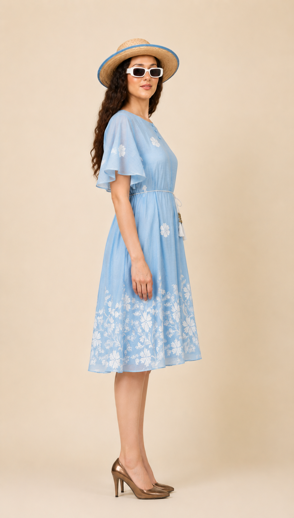 Powder Blue Floral Flare Dress