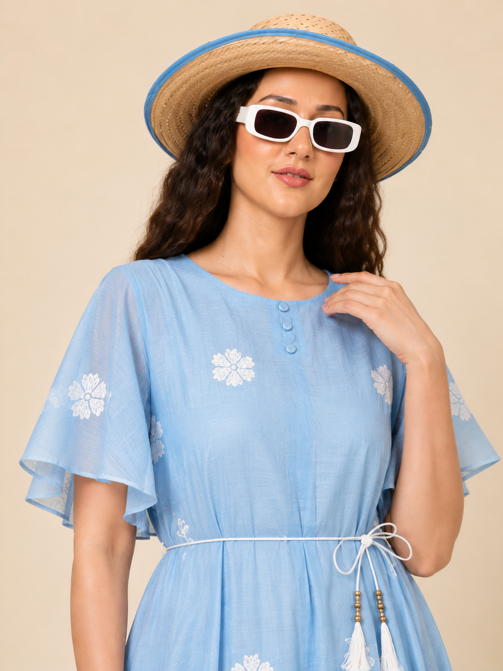 Powder Blue Floral Flare Dress