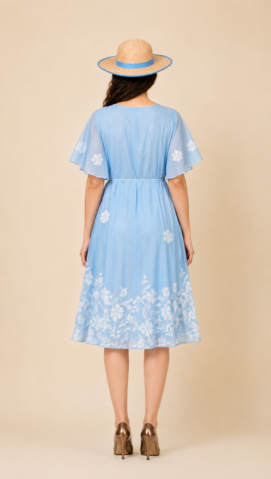 Powder Blue Floral Flare Dress