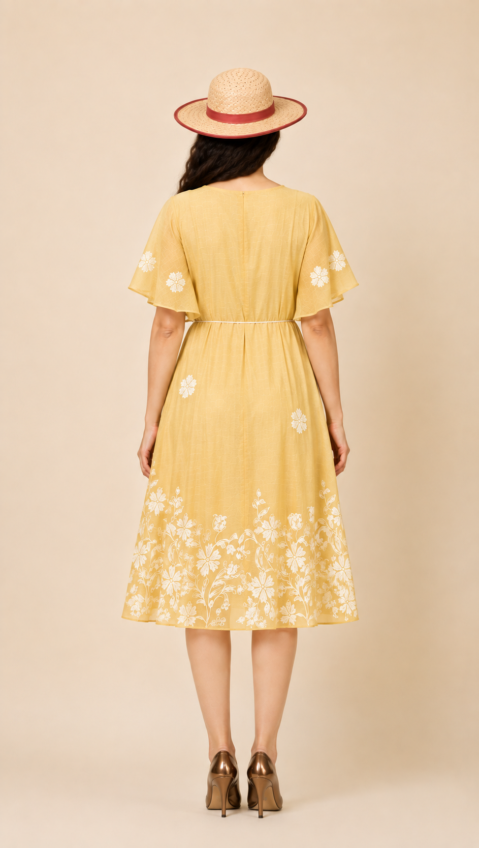 Yellow Floral Flare Dress