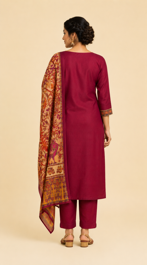 Maroon Kurta Set with Matching Dupatta