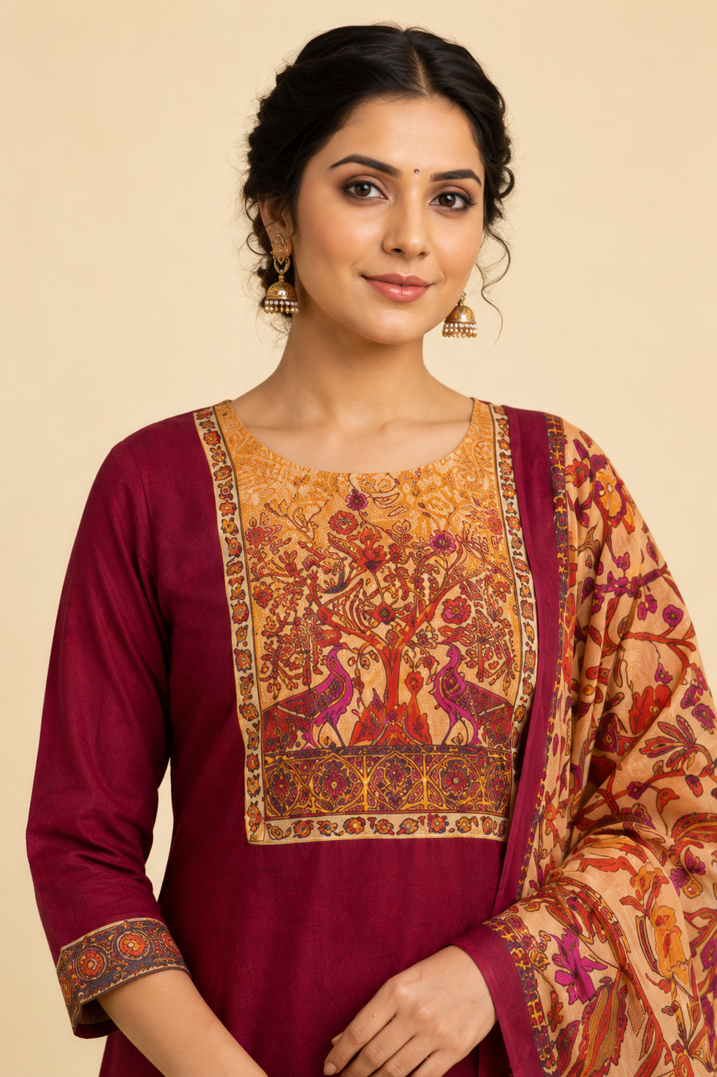 Maroon Kurta Set with Matching Dupatta