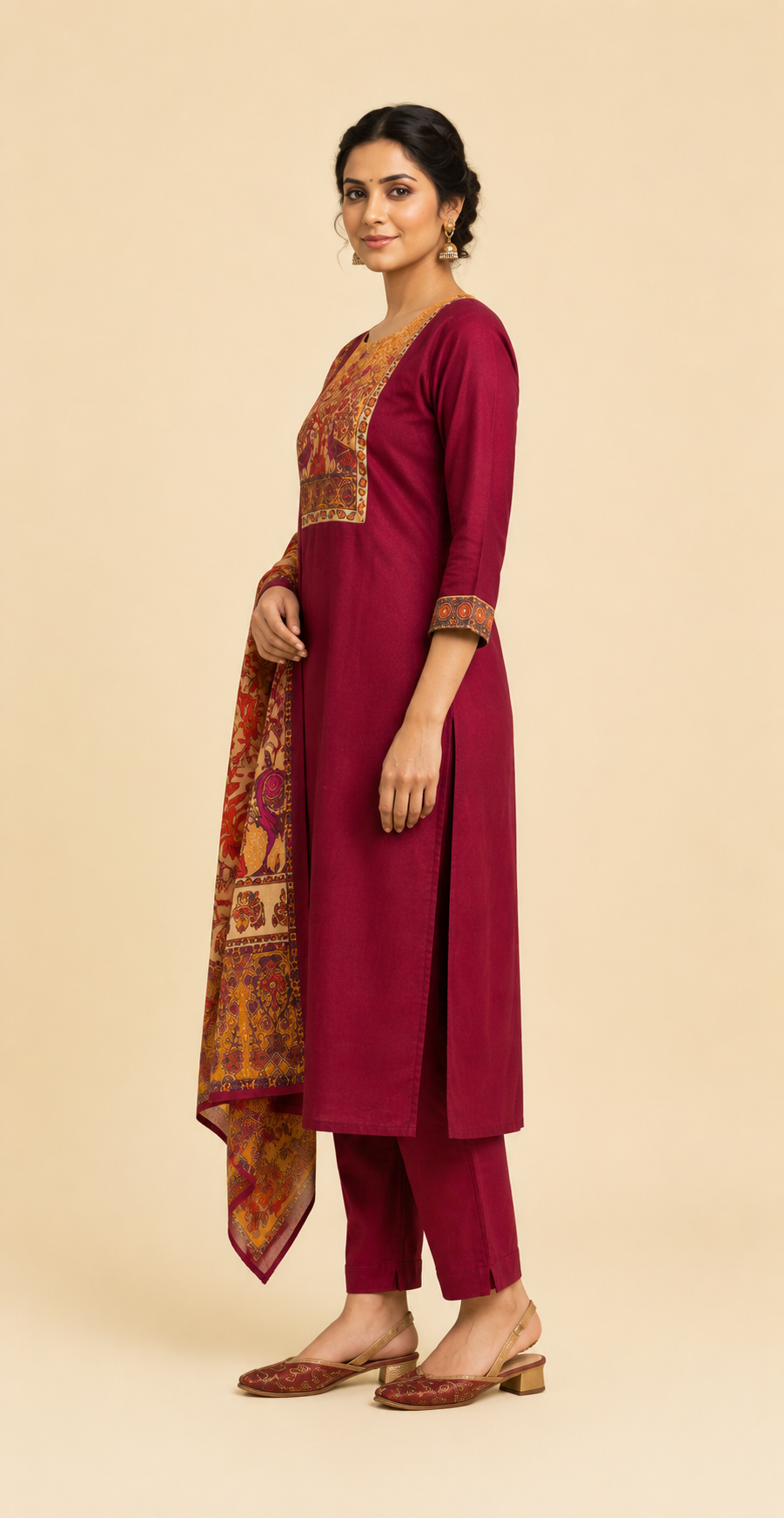 Maroon Kurta Set with Matching Dupatta