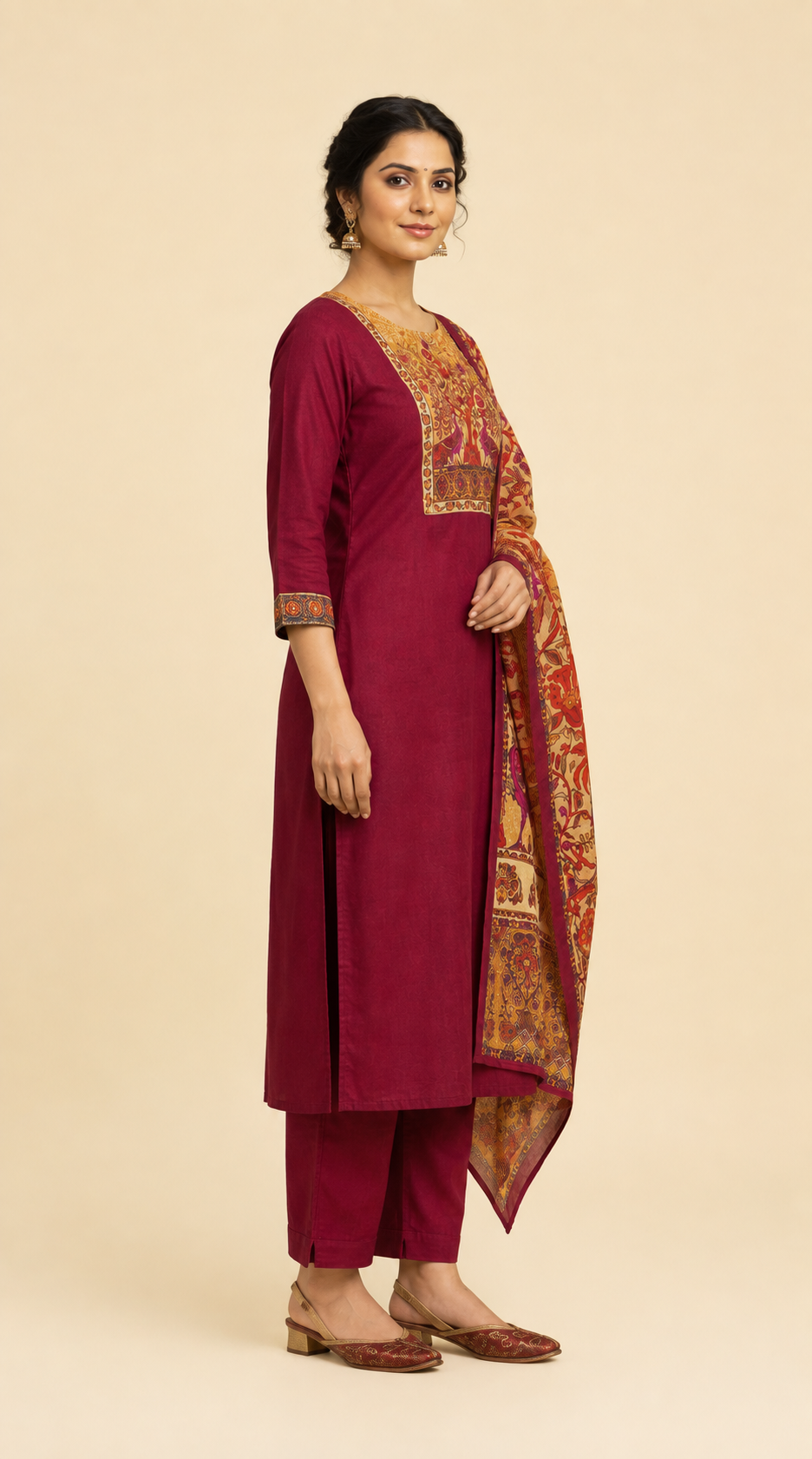 Maroon Kurta Set with Matching Dupatta