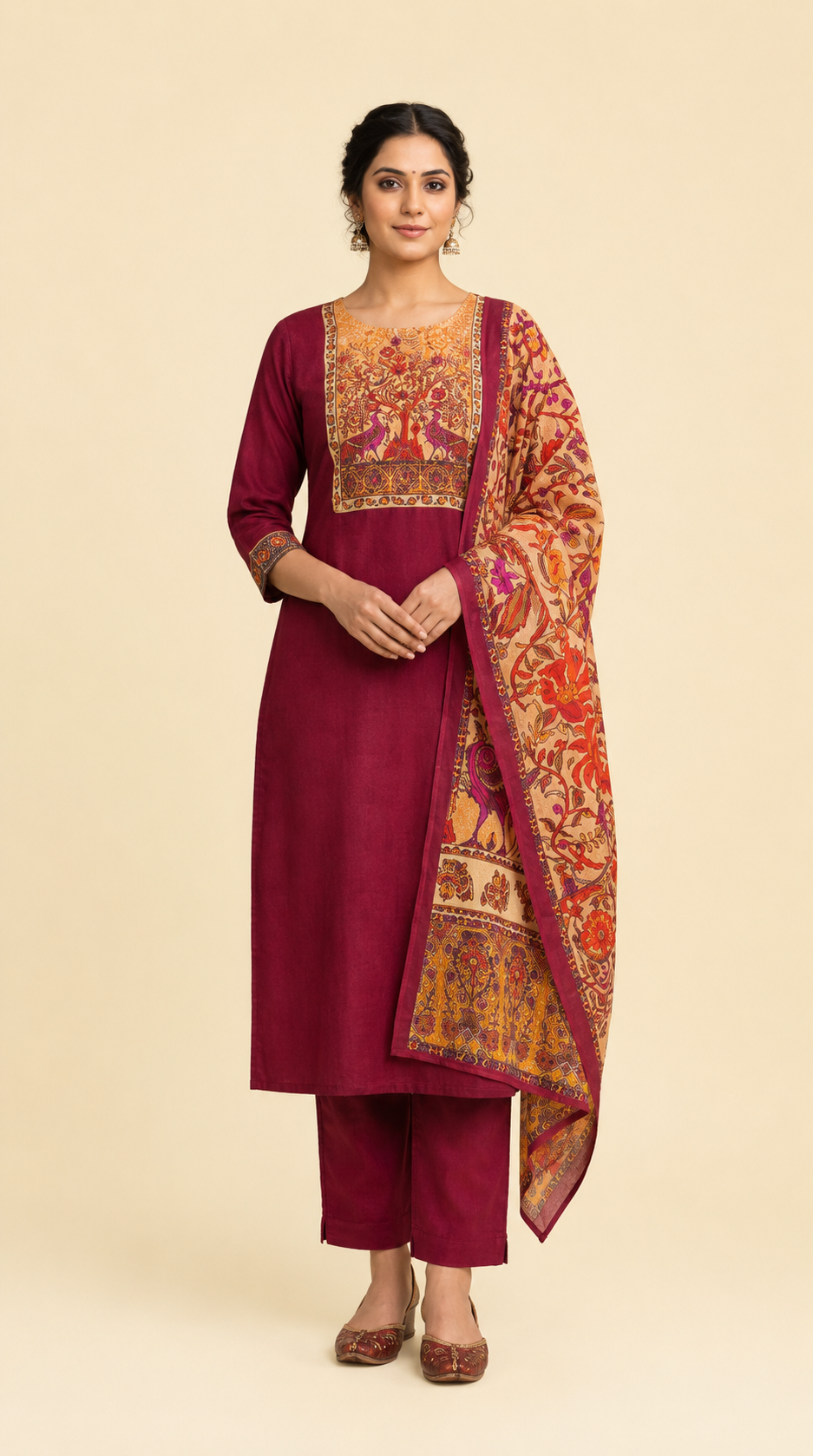 Maroon Kurta Set with Matching Dupatta